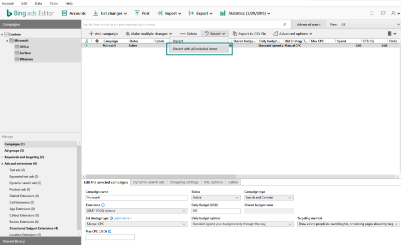 revert changes - bing ads