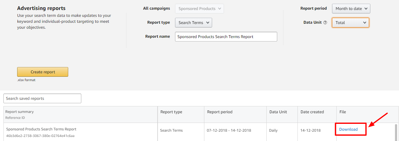 download search terms report amazon ads