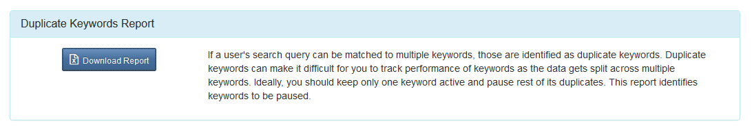 generate duplicate keywords report