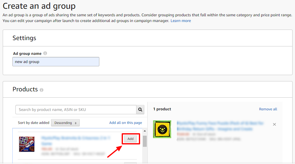 create ad group amazon ads