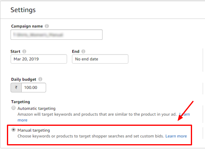 new manual targeting campaign amazon ads