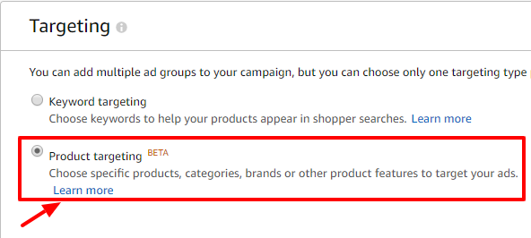 selecting targeting type of ad group