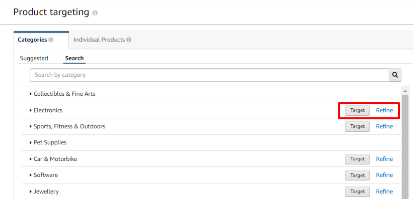 targeting product categories