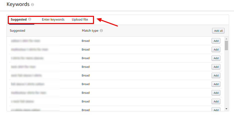 add new keywords in amazon ads