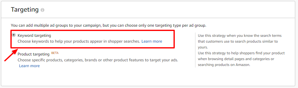 keyword targeting amazon ads