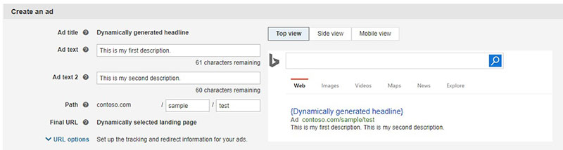 Expanded format for dynamic Search Ads