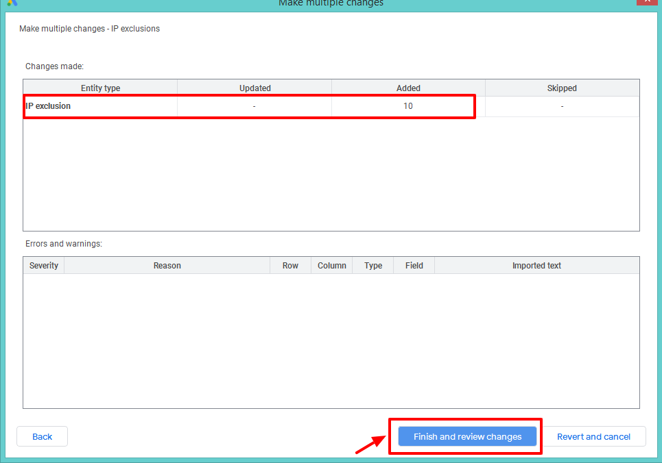 step 4 finish and review changes google ads