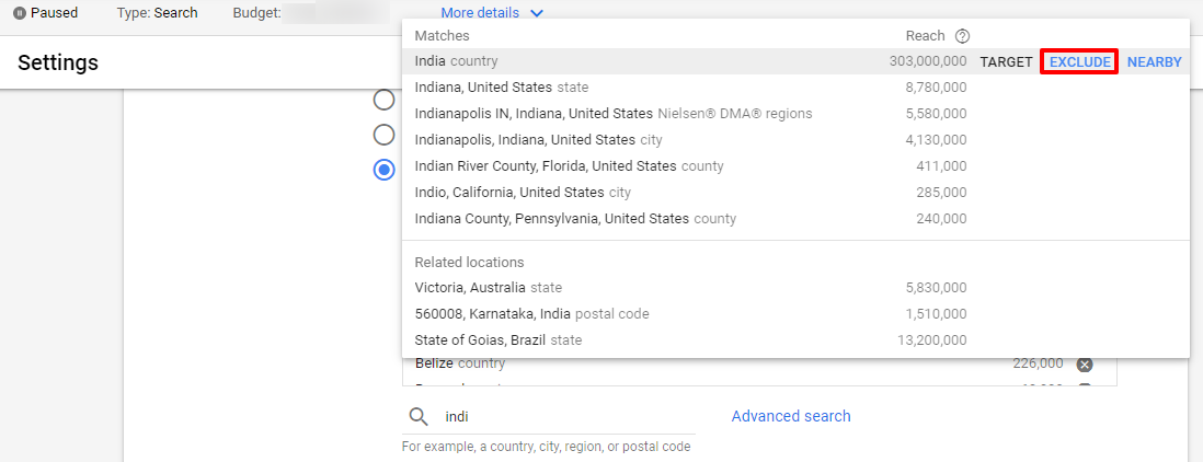 exclude location google ads