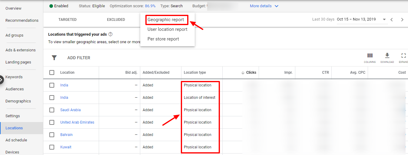geographic report google ads