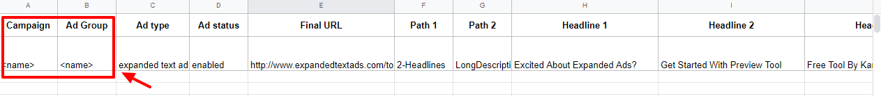 ETA excel file