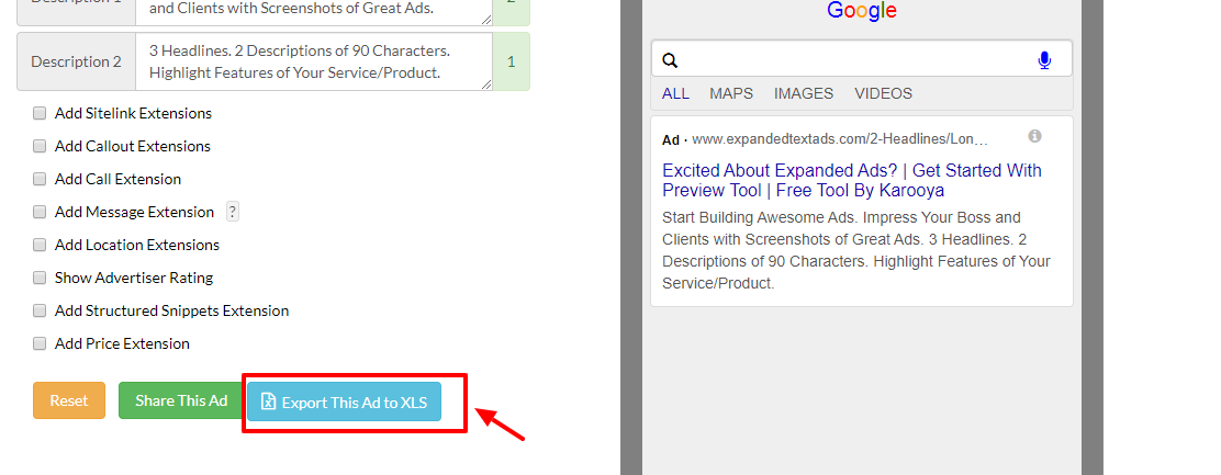 export the ad copy