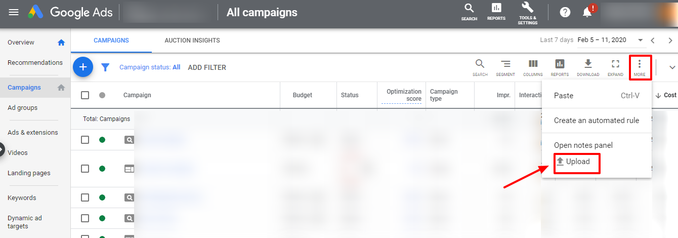 upload ETA on google ads