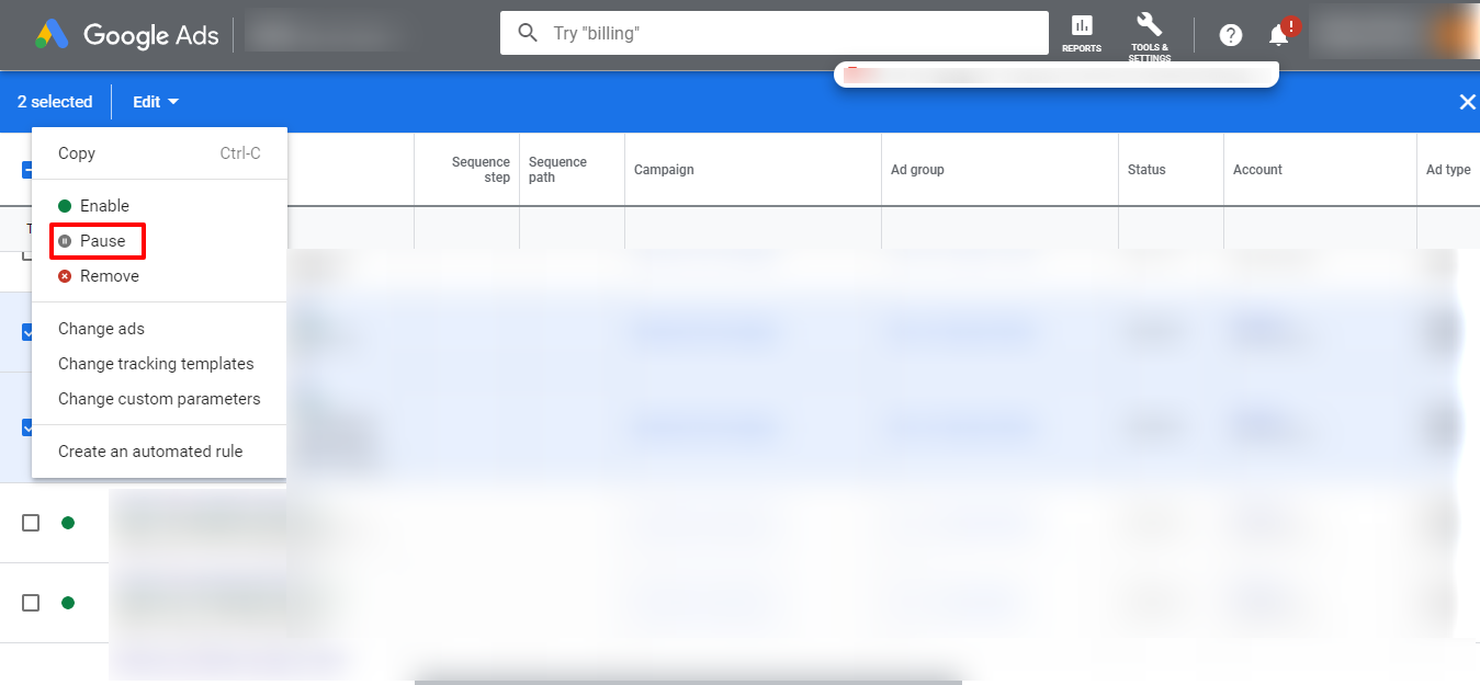 pause underperforming ads google ads