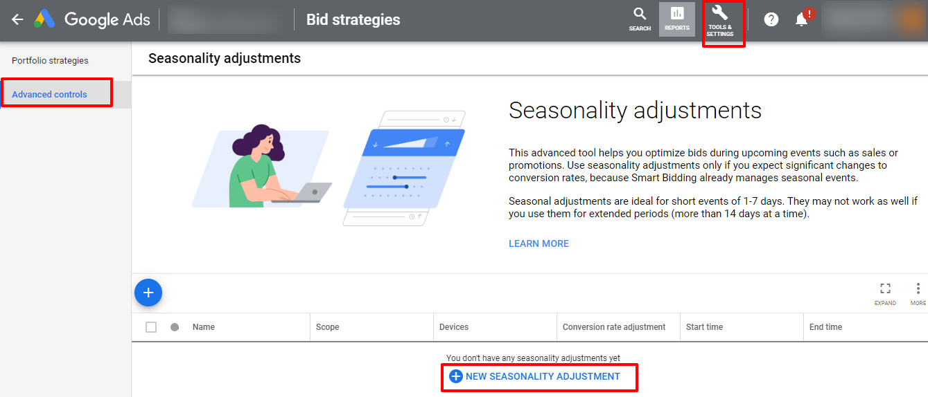 seasonality adjustment google ads