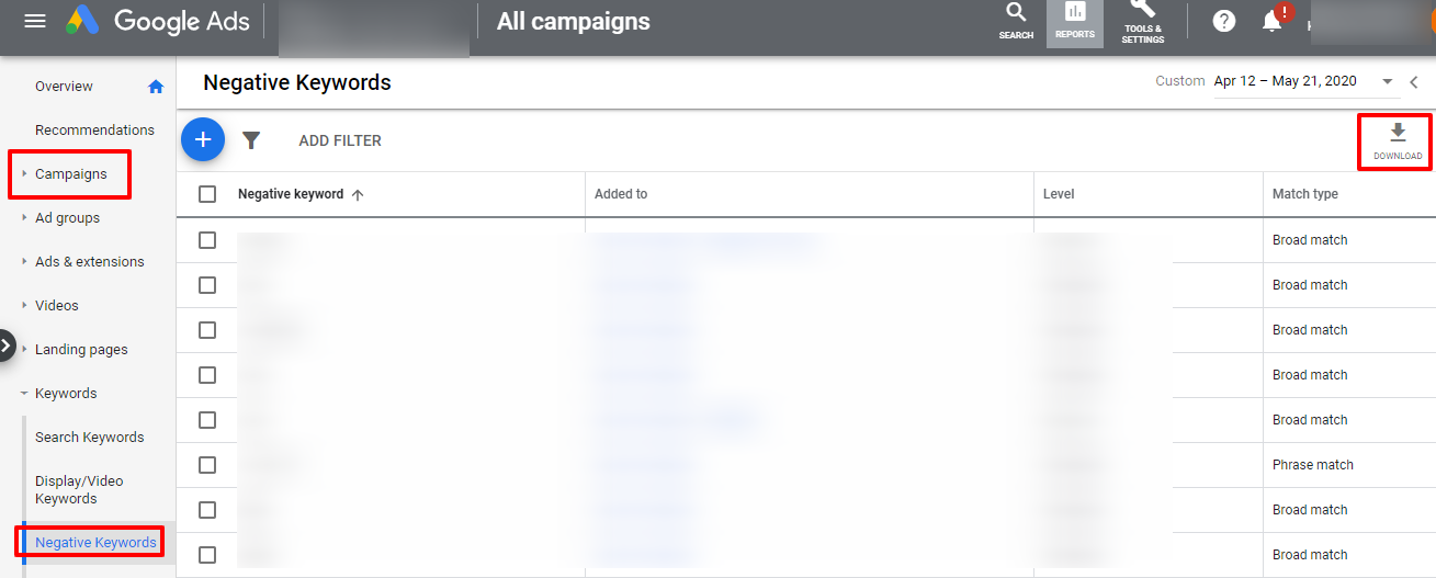 download negative keyword