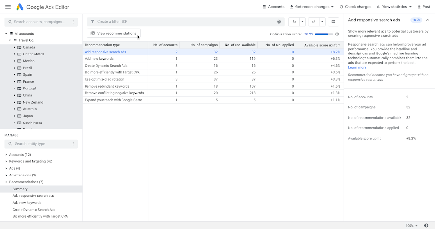 Google Ads Editor v1.4 supports recommendations and local campaign