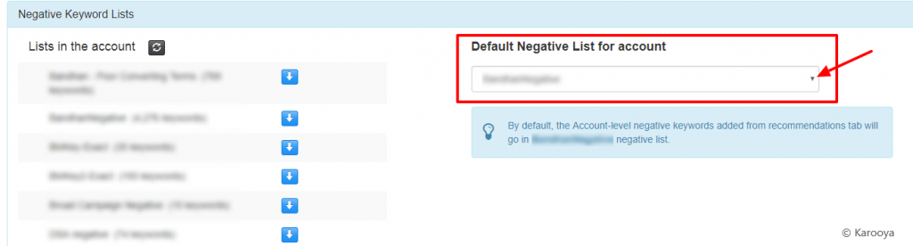 default negative keyword list karooya