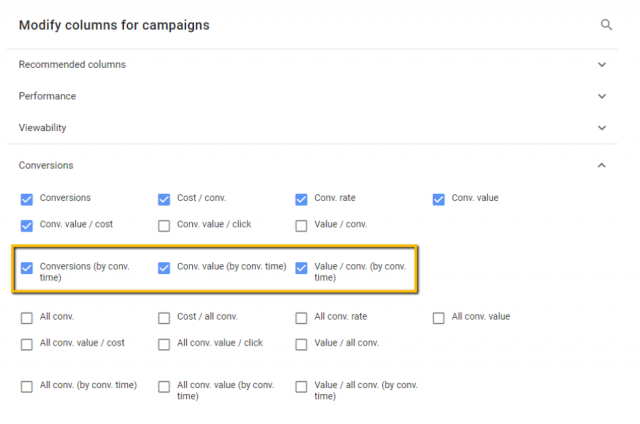 Modify Columns for campaign Conversion time