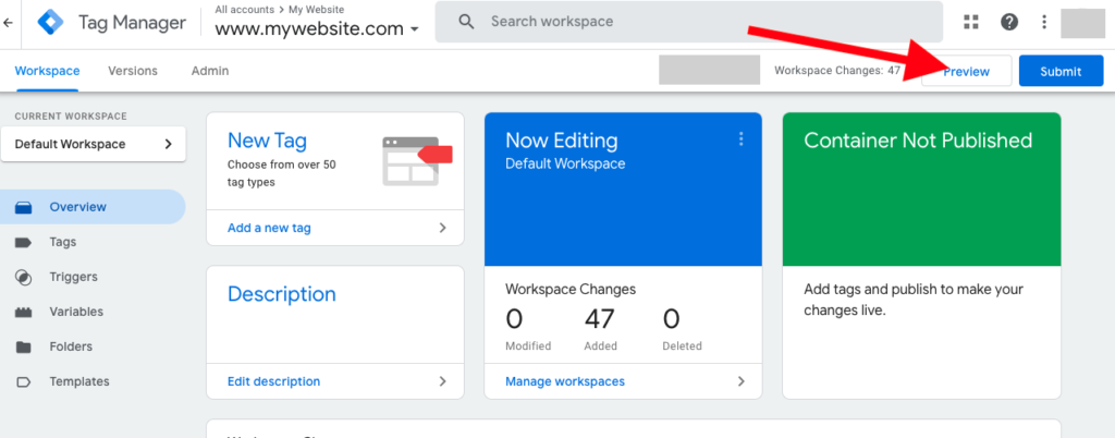 Preview mode in Google Tag Manage