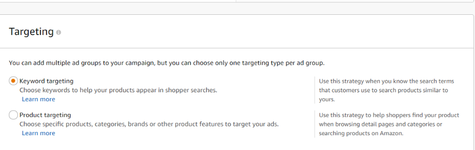 keyword and product targeting in manual campaign