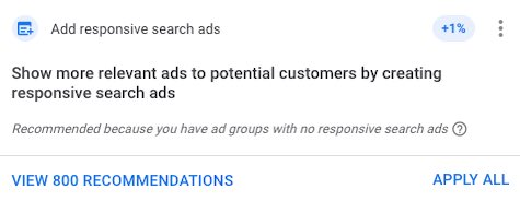 Google Ad's recommendation tab