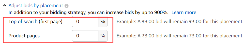 amazon ads bidding by placement