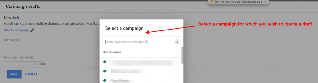 Create a ad group in google ads to run an experiment