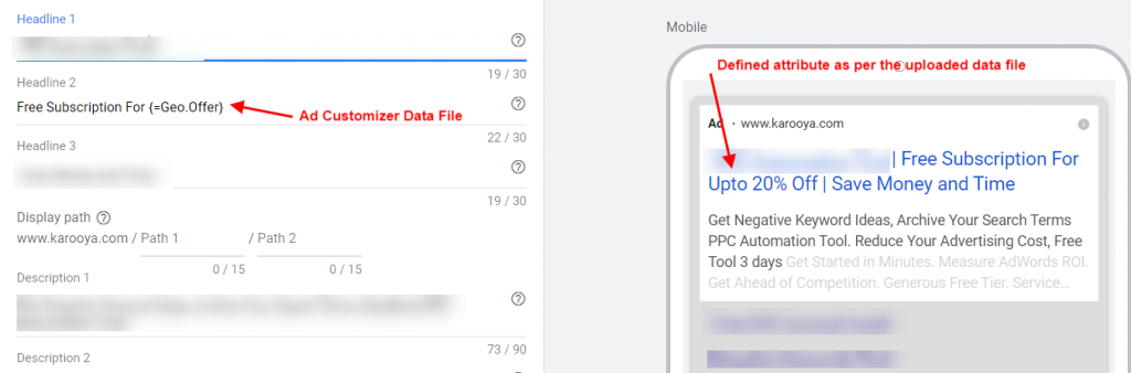 Ad customizer data file in ETA