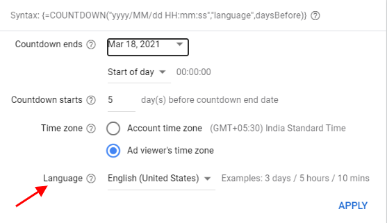 ETA Countdown customizer has language feature