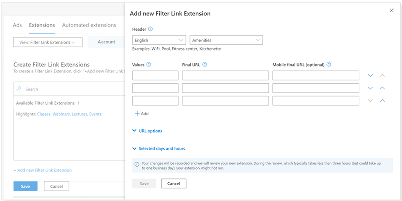 Filter Link Extension in Microsoft Advertising