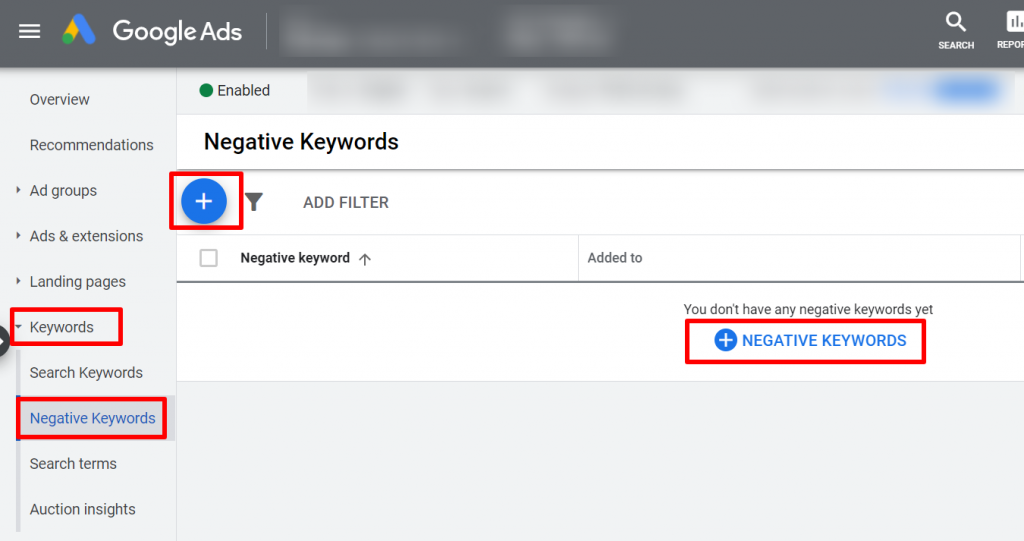 add new negative keywords