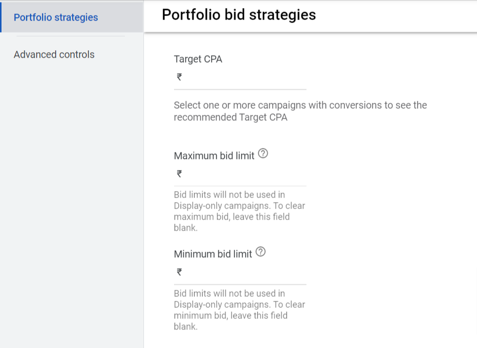 portfolio bid strategies Target CPA & Target ROAS