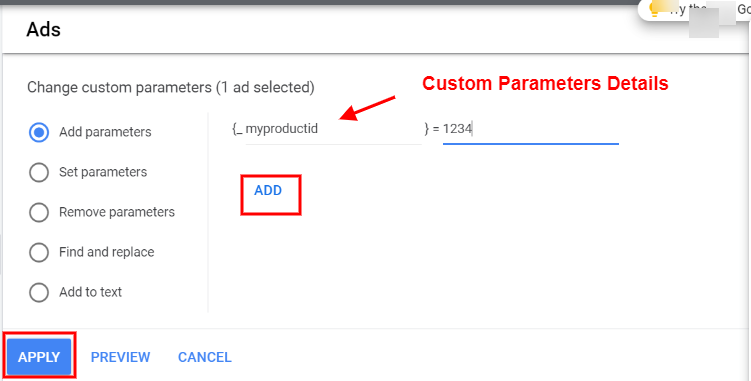 add custom parameter at ad level