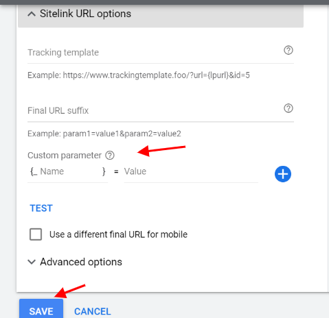 Sitelink Custom Parameter in Google Ads