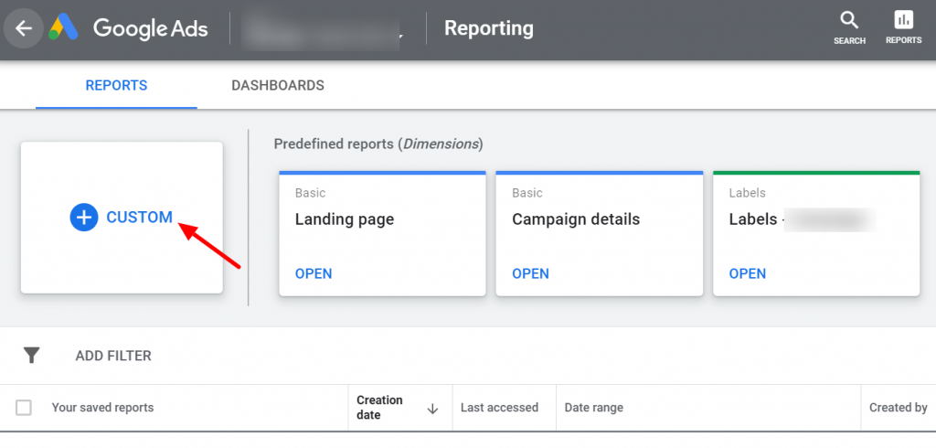 create custom report google ads