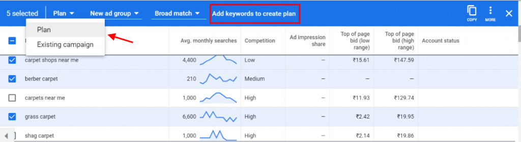 Add keywords with ease in keyword planner