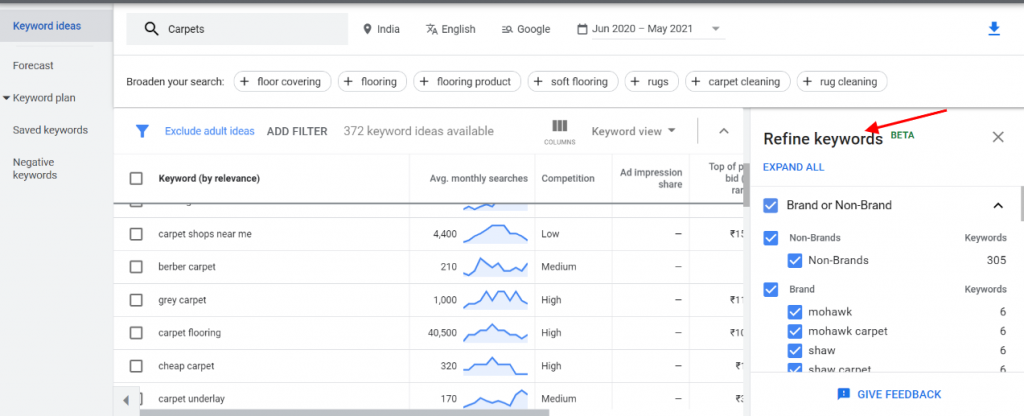 Refine keyword beta