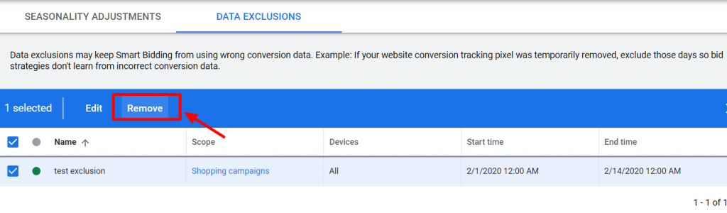 removing data exclusion google ads