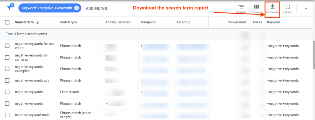 Google ads search term report