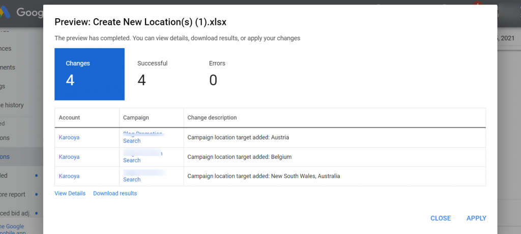 apply location changes google ads