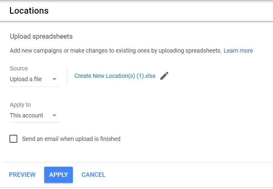 upload new locations to account