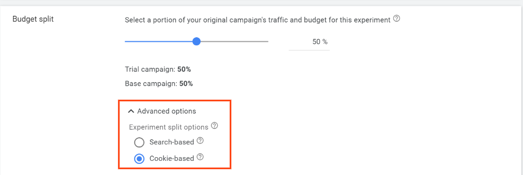 Budget Split while creating experiments in Google Ads