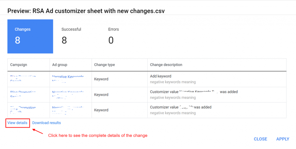 Uploaded ad customizer sheet