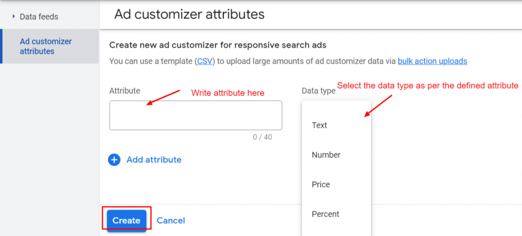 create ad customizer attributes