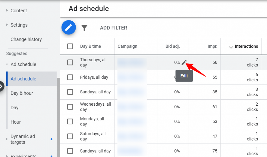 edit ad schedule bid adjustment