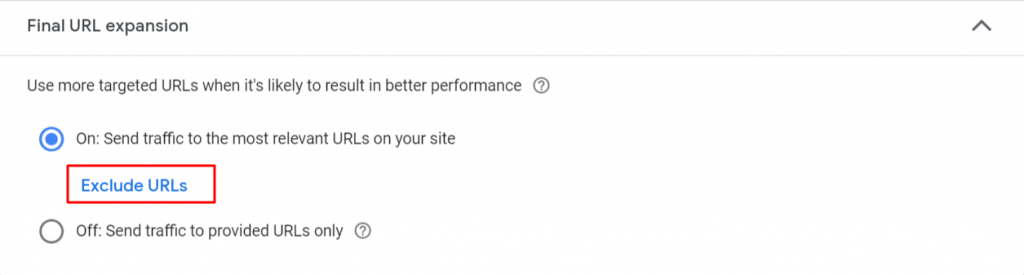 Exclude URL in performance max