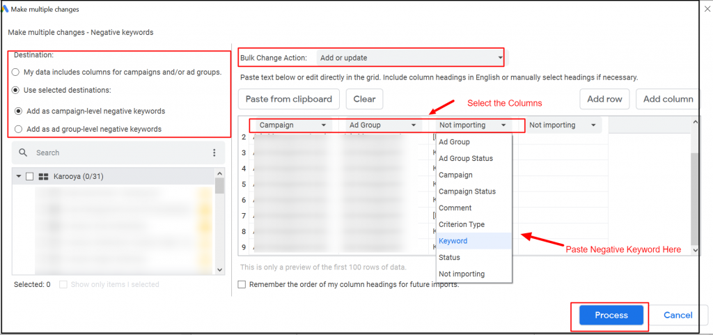 Ad column to import data in ads editor