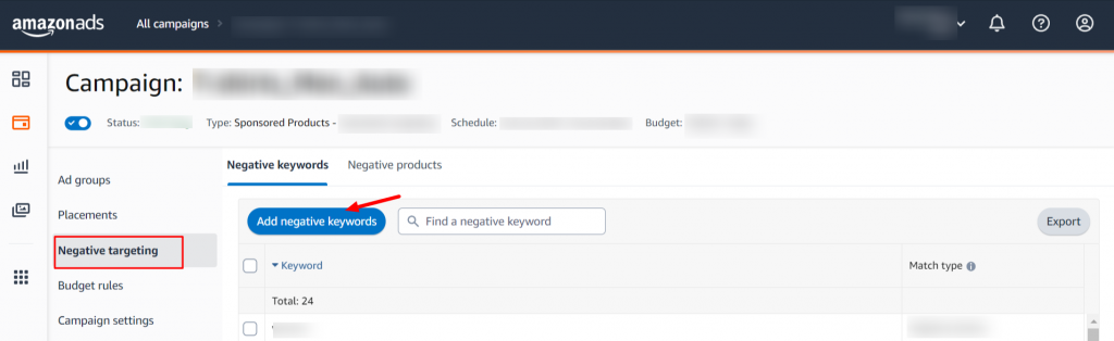 Add negative keywords amazon ads