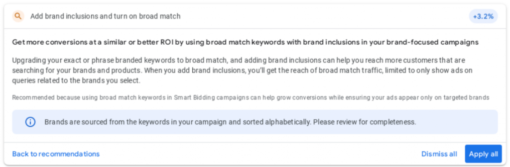 Brand inclusions in broad match type