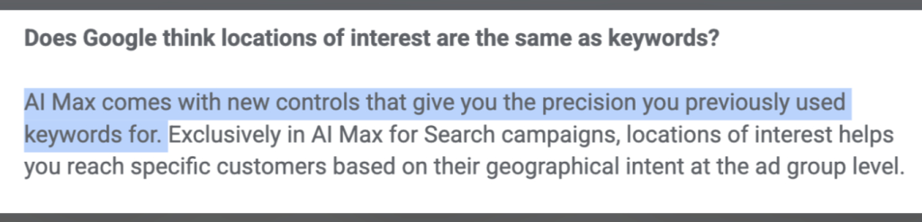 Does google think locations of interests are the same as keywords?